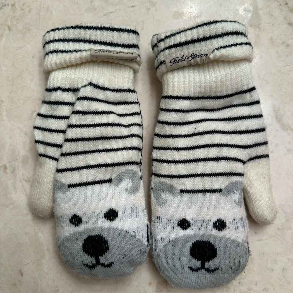 Field & Stream Striped Bear Mittens - Black and Gray